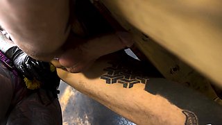 Alt dominatrix pegging tattooed worker