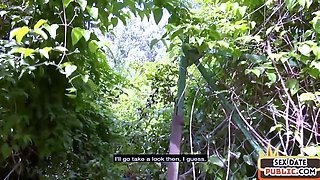 Pulled blondie satisfies 2 dicks outdoor