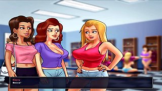 Hot blonde with big boobs gets down in a cramped locker during summer