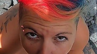My Naked Short-haired Wife Sucks My Cock Outdoor on a Beach