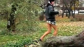 Brunette Flashing Her Titties And Pussy Outdoors In Public