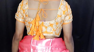 Indian sissy wearing sexy saree and satin petticoat