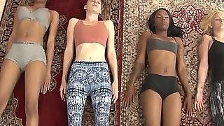 Horny Lesbian Group Girls In Yoga Fuck Orgy