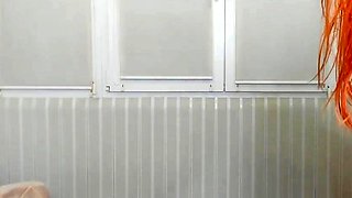 Sexy amateur redhead teen double dildo action