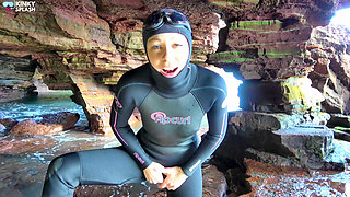 Wetsuit Cave Encounter: Secret Fun with Mysterious Stranger