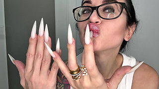 Finger Snapping and Sucking, Hot White Color Long Nails, Sharp Claws