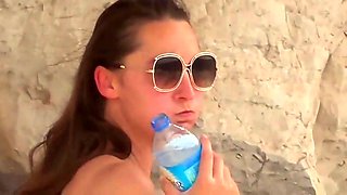 Naturist hairy college girl sunbathing spycam