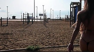 Micro Bikini Outdoor Gym Workout and Public Masturbation