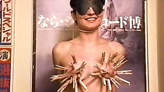 Horny guy loves to put clothespins on his slaves tits