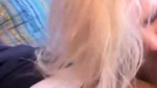 Beautiful blonde sucks first two cocks and then gets fucked hard