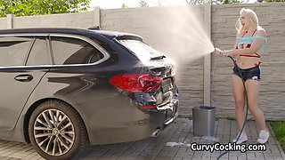 Titty shagging buxom bikini car wash arousing