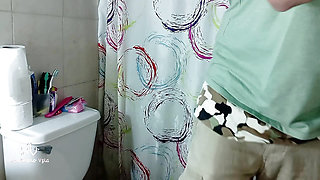 My stepdad found me showing my tits on video call inside the bathroom