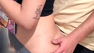 Slutty Student Gets Cumshot in Public on the Bus