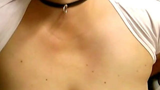 Spank the Nipples and the Big Saggy Tits, if There Wasn't That Vibro Plug in Her Mouth, That Would Be Really Intense.