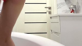 Cute Girl Pees in the Bathroom and Fucks Her Tight Pussy with a Big Dildo