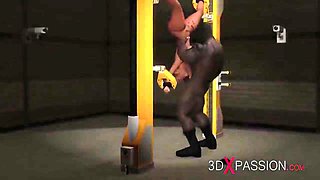 3d Animated In Restricted Area. A Sexy Ebony In Restraints Gest Fucked Hard By A Black Big Cock 4 Min