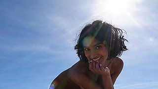 Indian beauty Angel Constance and curvy MILF Skye Fires get naked outdoor