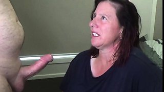 Milf Surprised by Premature Ejaculation During Blowjob