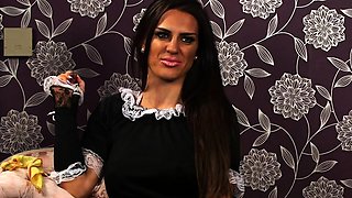 Lingeried UK maid instructs sub to jerkoff