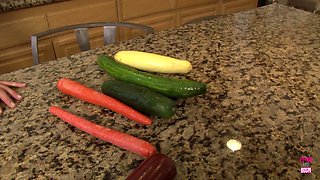 A Desperate Housewife Uses Cucumber and Carrot as a Substitute for a Big Hard Cock