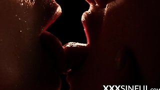 Sapphic babes slowly licking each others pussy