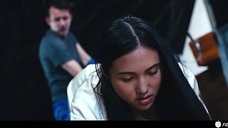 Sexy asian girl with nice body gets frozen in time and thoroughtly inspected by a lucky repairman