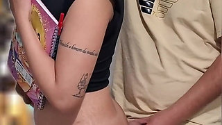 Slutty Student Gets Cumshot in Public on the Bus