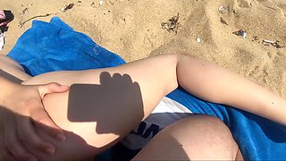 The naughty couple fuck like rabbits in the sandy shores of a Greek sea