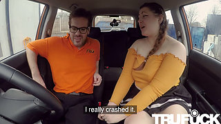 Estella Bathory In Cute BBW crashes the car for REAL
