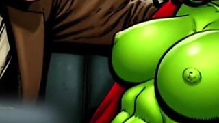 She Hulk. Sex in Car. Adult Comic Cartoon.