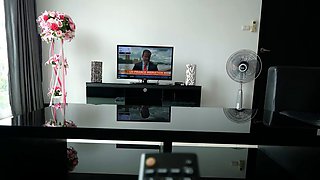 Big ass Thai GF cooking and kitchen fuck
