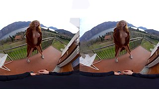 Sex In Public On The Balcony - Redhead Outdoor Sex