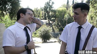 Big breast mom fucks two religious guys