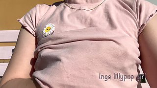 Young Slut Plays with Her Nipples Outdoors