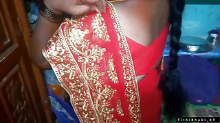 Desi Bhabi Changing Her Red Shari .