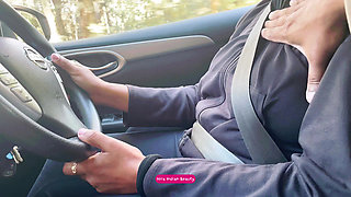 Car Fun - Stepson Unzips Desi Stepmom's Bra - Boobs Pressing in Public Road Trip