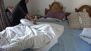 perverted german masturbates on his muslim cleaning maid with hairy pussy