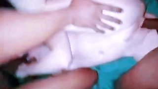 Homemade interracial 3way with a young white student. Amateur sex tape of a cute college babe getting fucked by her two black teachers, two big black cocks for the white slut