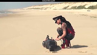 Clingfilm Fun On The Beach - Bdsm