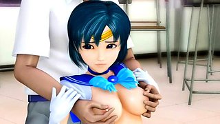 Animated cutie gets nipples rubbed and cums