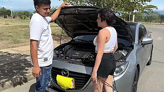 Curvy Busty Plump-assed Latina Chick Lets a Stranger Fuck Her Hard In Exchange For Fixing Her Car