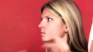 Naughty hot CFNM babe gives BJ to dude