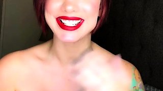 Glamour babe with big boobs masturbates in lingerie