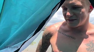 Public Beach Gangbang: Two Guys Fuck Katty West While Boyfriend Watches