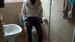 Skinny Slut Pissing with Her Legs Wide Open in the Toilet for Your Viewing