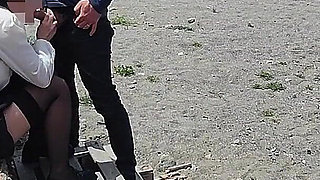 Dick Flash! Risky Blowjob on Beach: Stocking Teacher and Student Almost Caught! - Misscreamy