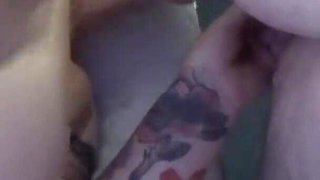 Naughty busty BBW slut summer sucks off 2 cocks