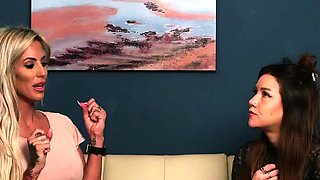 Cute voyeur babes watching guy jerking