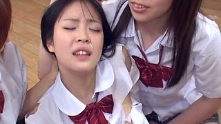 Japanese teen in lesbian gangbang