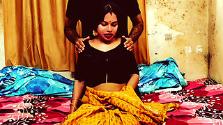 Hot Indian Bhabhi in saree fucked pussy by Devar during massage